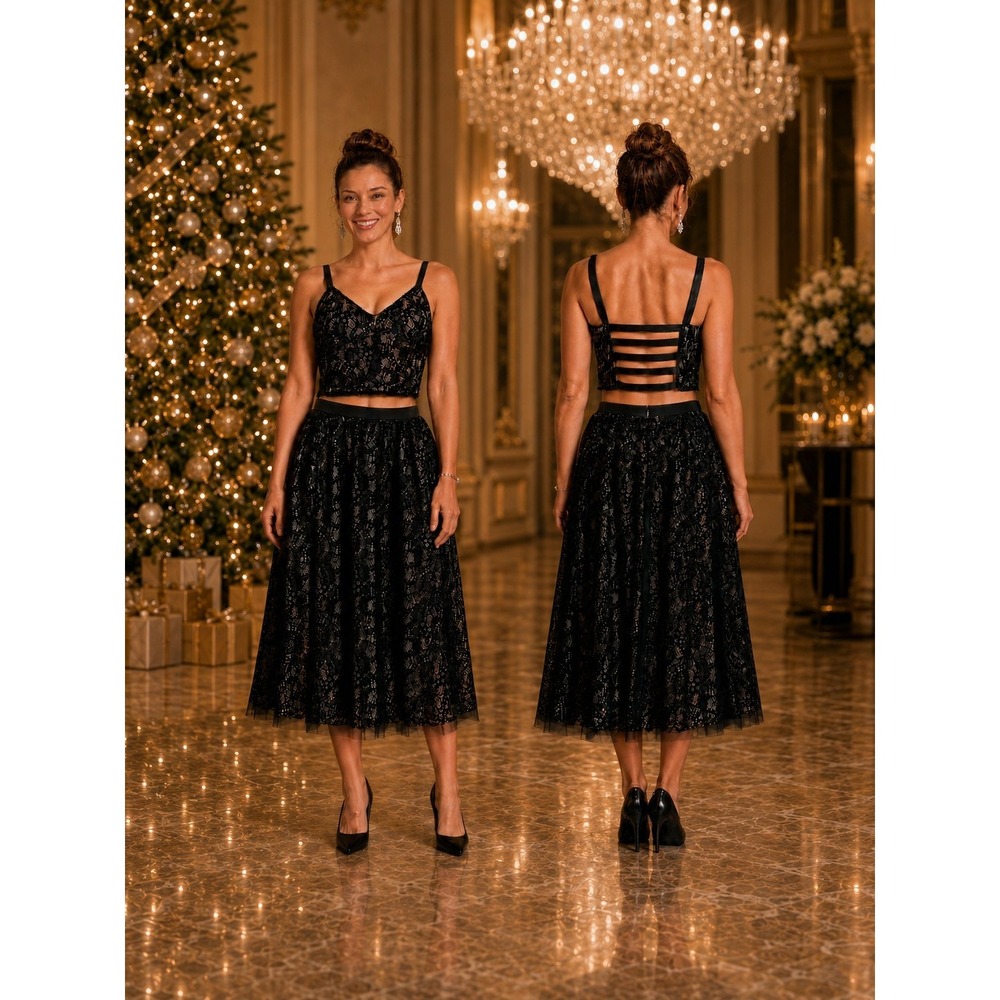 Express 2pc Set Top Skirt M Lace Tulle Night Out Cocktail Romantic Goth Holiday